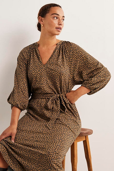 NOTCH NECK JERSEY MIDI DRESS BRN 3