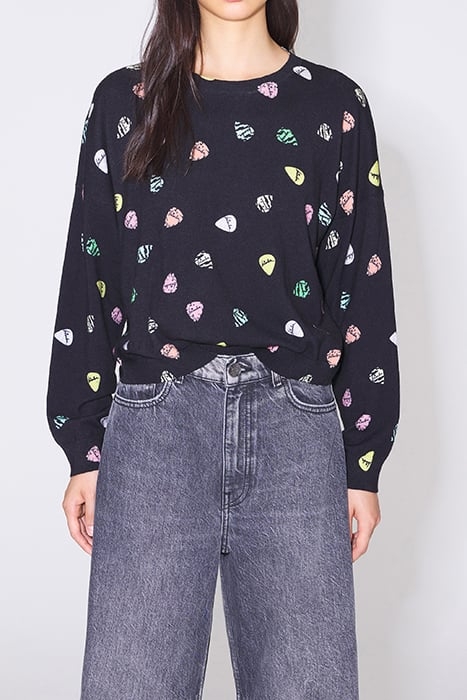 BLACK WOOL SWEATER WITH ELECTRIC BIMBA PRINT 1