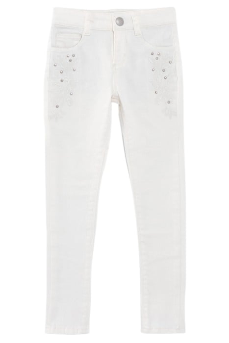 GIRLS' ECRU SKINNY JEANS WITH EMBROIDERY AND STUDS 1
