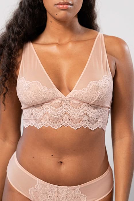 LACE MESH PLUNGE BRALETTE TOP NUDE by Understatement