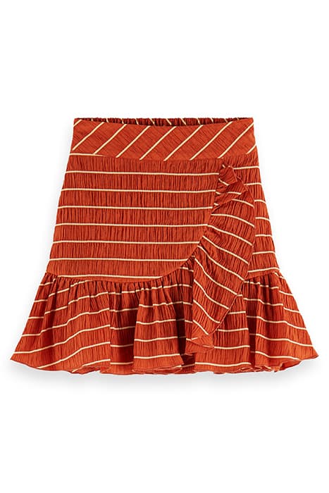 SEERSUCKER STRIPED WRAP OVER RUFFLE SKIRT IN TENCEL MIX COMB by Scotch & Soda