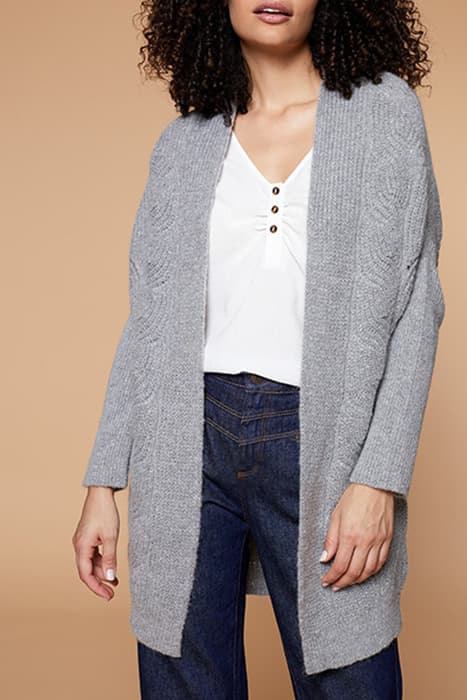 TAKEN - LIGHT GREY FANCY KNIT MID-LENGTH CARDIGAN by ONE STEP