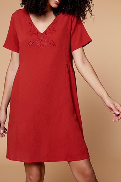 RAISSA - TERRACOTTA DRESS WITH EMBROIDERED TRIM by ONE STEP