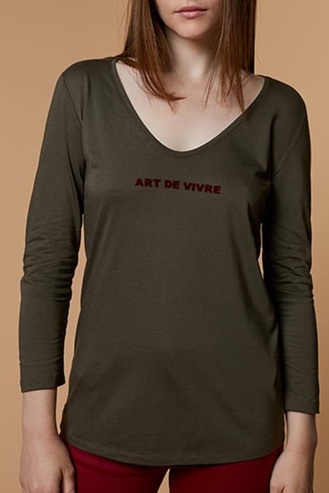 MYTHE - KHAKI T-SHIRT WITH FLOCKED MESSAGE by ONE STEP