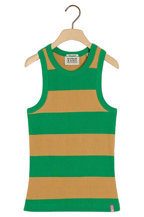 COTTON IN CONVERSION STRIPED RACER TANK BRIGHT PARAKEET by Scotch & Soda