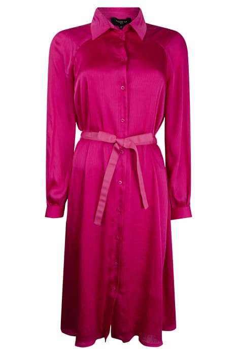 DRESS LONG SLEEVE IN FLUID CREPE ROSE SHOCKING by Paule Ka