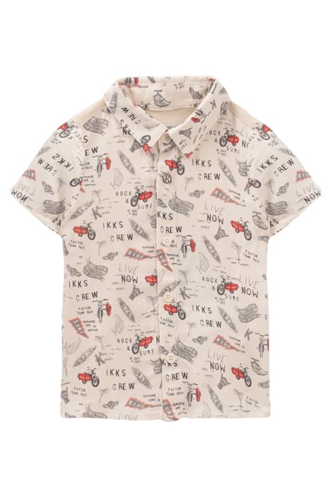 BABY BOYS’ BEIGE ROCK RIDER PRINT MIXED FABRIC SHIRT by IKKS