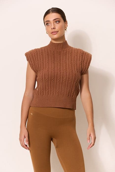 BLAKE CABLE KNIT SLEEVELESS TURTLENECK NUTHATCH by Lune Active