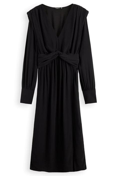 LONG-SLEEVE DRAPED DRESS WITH SLIT DETAIL BLACK by Scotch & Soda