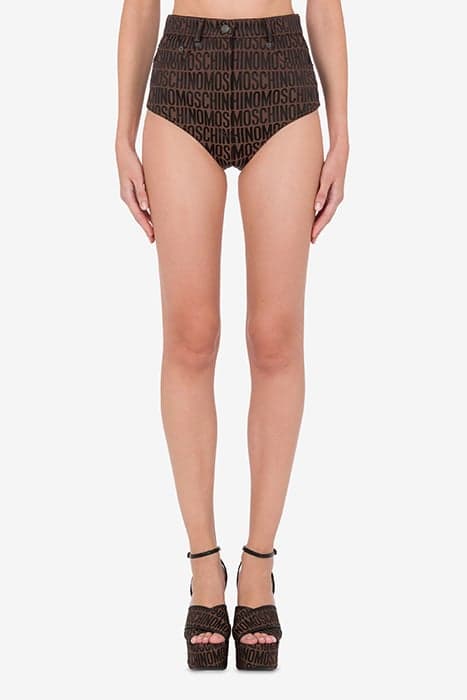 HOT PANTS IN NYLON ALLOVER LOGO BROWN by Moschino