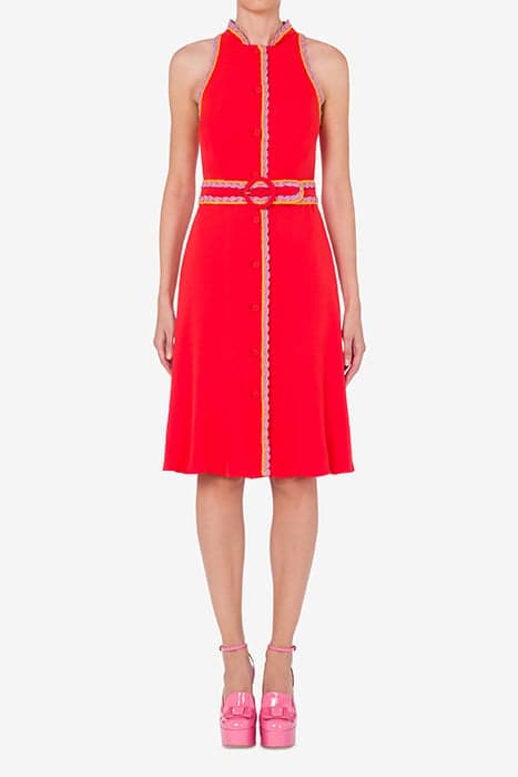 CROCHET DETAILS CHARMEUSE DRESS RED by Moschino