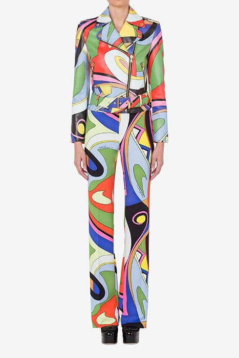 MULTICOLOR PRINT NAPPA BIKER JACKET MULTICOLOR by Moschino