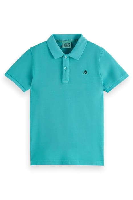 GARMENT-DYED SHORT-SLEEVED PIQUE POLO AQUA by Scotch & Soda