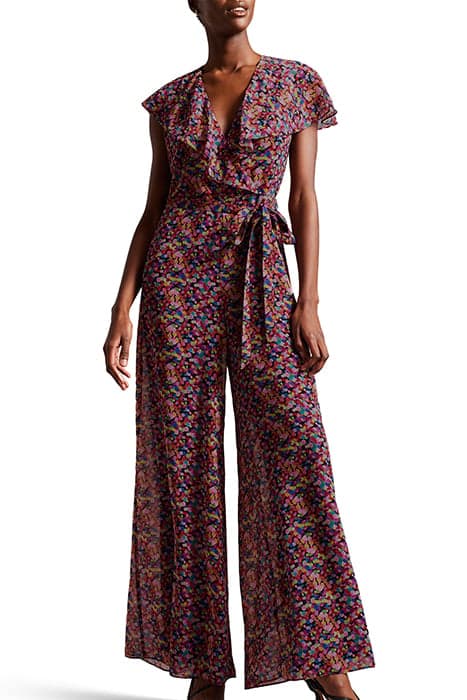 SURYA RUFFLE FRONT WIDE LEG JUMPSUIT BLACK by Ted Baker