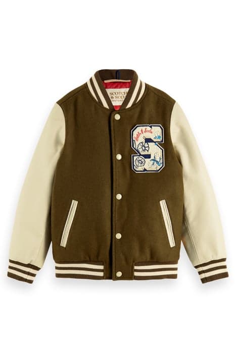 WOOL COLLEGE JACKET WITH LEATHER SLEEVES KHAKI by Scotch & Soda