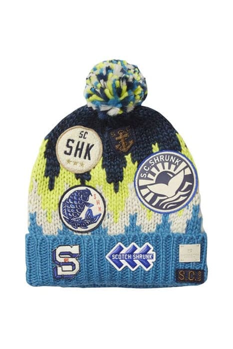 CHUNKY KNITTED HAT WITH INTARSIA & BADGES COMBO X by Scotch & Soda