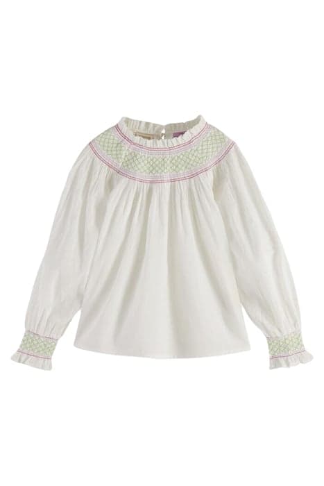 SMOCKED NECKLINE LIGHTWEIGHT COTTON TOP OFF WHITE by Scotch & Soda