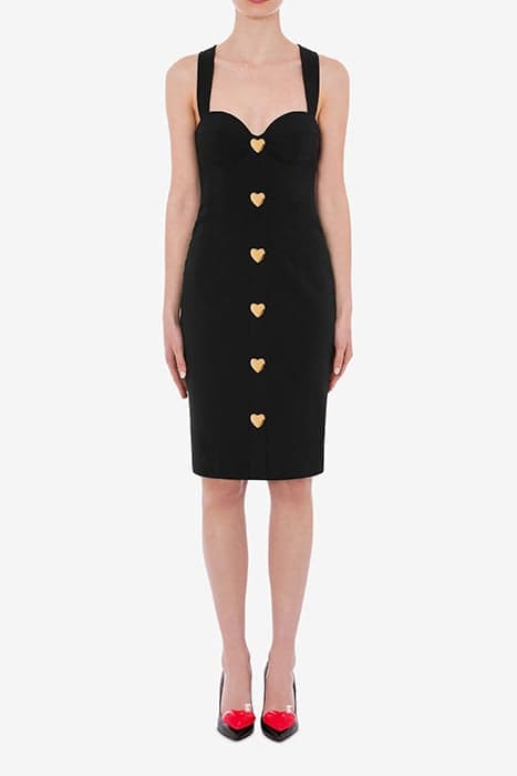 HEART BUTTONS ENVER SATIN DRESS BLACK by Moschino