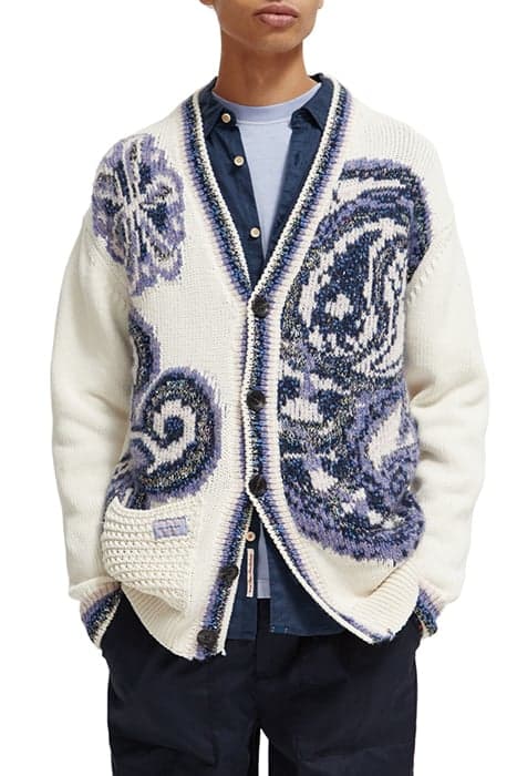 TAPE YARN INTARSIA CARDIGAN OFF WHITE by Scotch & Soda