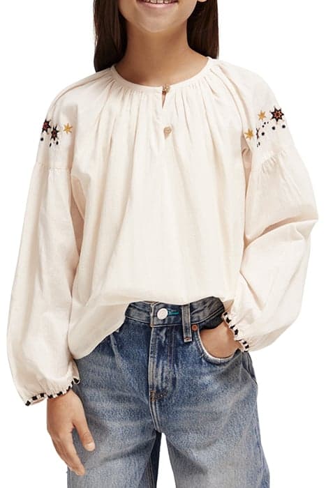 LONG-SLEEVED EMBROIDERED TOP ECRU by Scotch & Soda