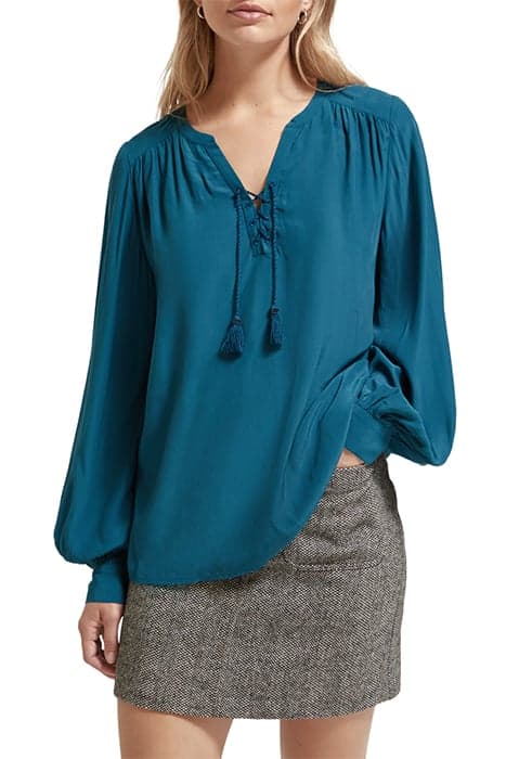 LACE UP TOP WITH BALLOON SLEEVES DARK TEAL by Scotch & Soda