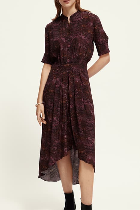 MIDI DRESS WITH HIGH LOW HEM FEATHER BORDEAUX by Scotch & Soda