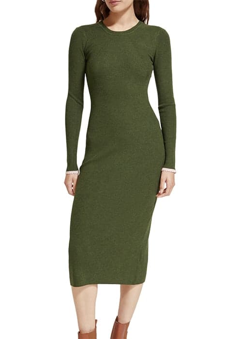 SKINNY RIB KNITTED DRESS FIELD GREEN MELANGE by Scotch & Soda