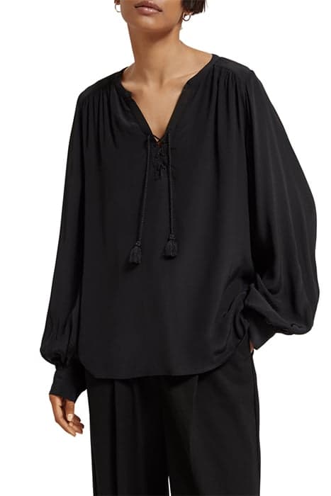 LACE UP TOP WITH BALLOON SLEEVES EVENING BLACK by Scotch & Soda