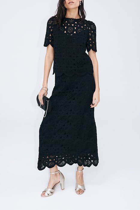 BLACK LINED CROCHET LONG SKIRT by IKKS