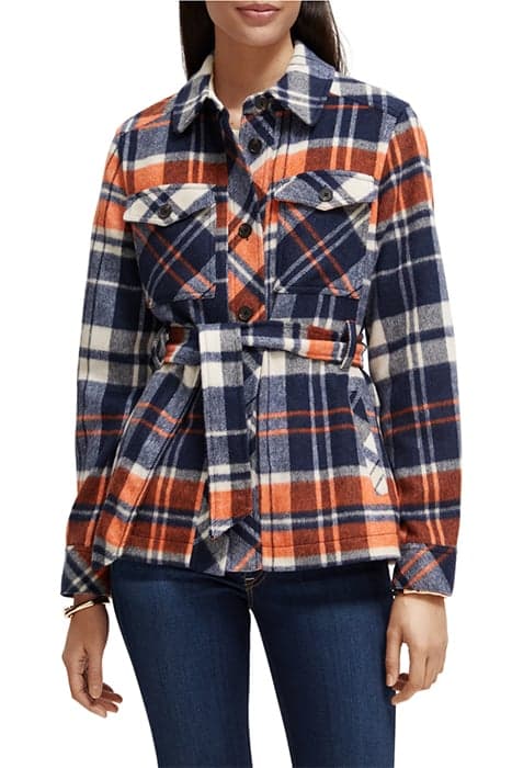 WOOL BLEND CHECKED BELTED OVERSHIRT DUSK by Scotch & Soda