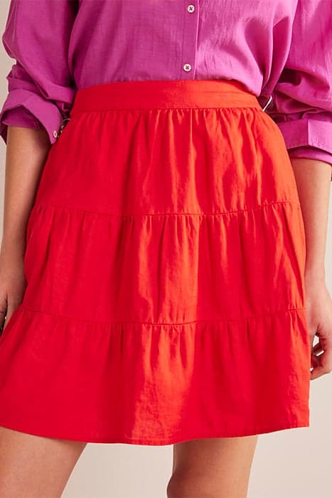 PULL ON TIERED LINEN SKIRT VERMILLION RED by Boden