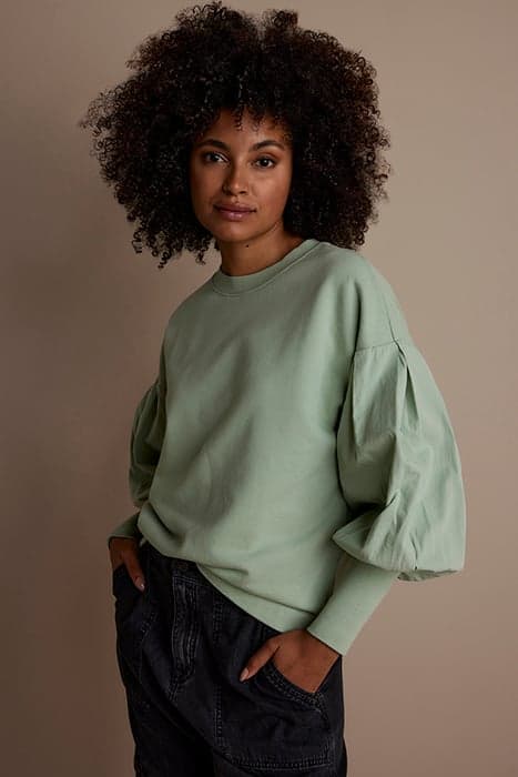 SWEATSHIRT WOVEN SLEEVES SWEATER GREENS by Summum Woman