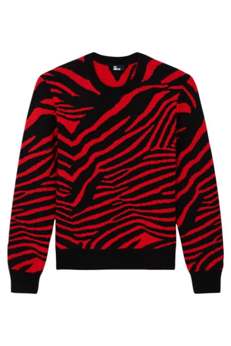 ROUND-NECK SWEATER IN ZEBER JACQUARD BLACK - RED by The Kooples