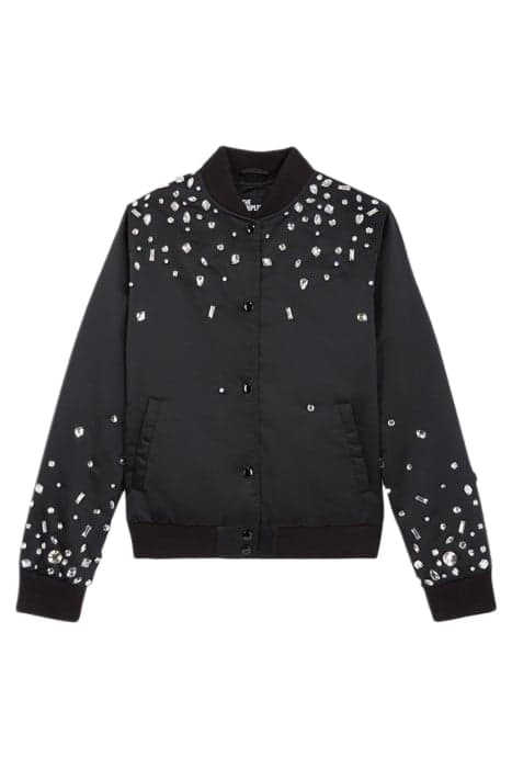 SATIN BOMBER WITH STRASS PEARLS BLACK by The Kooples