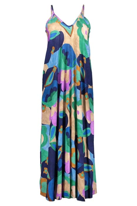 DRESS SPAGHETTI AOP PURPLE/GREEN/BLUE COMBI by Geisha