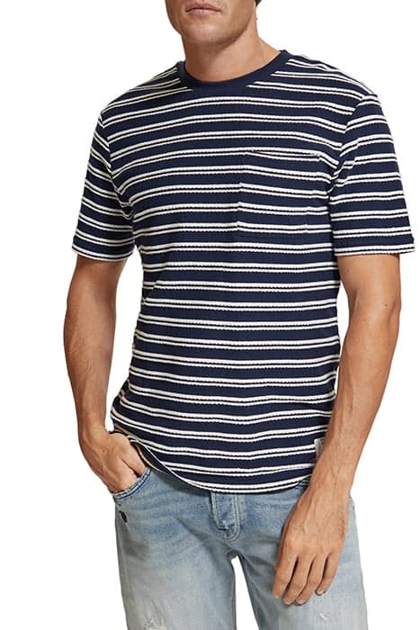 STRUCTURED STRIPE POCKET T-SHIRT NAVY BLUE/ WHITE by Scotch & Soda