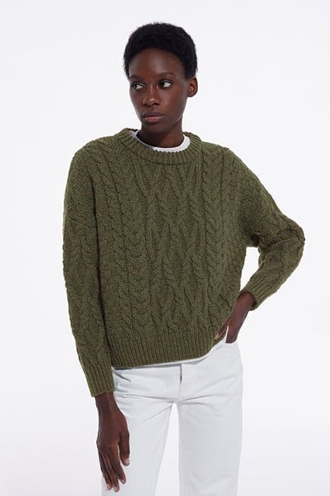 ROUND-NECK CABLE WOOL SWEATER KAKI by The Kooples