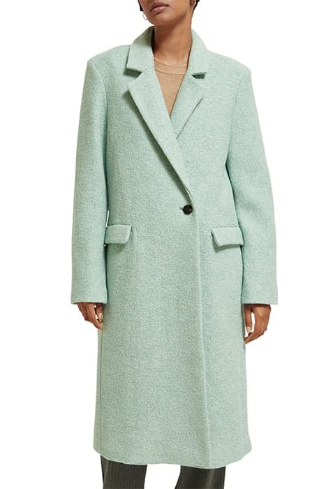 GREEN MELANGE SINGLE BREASTED BOUCLE COAT LIGHT MINT by Scotch & Soda