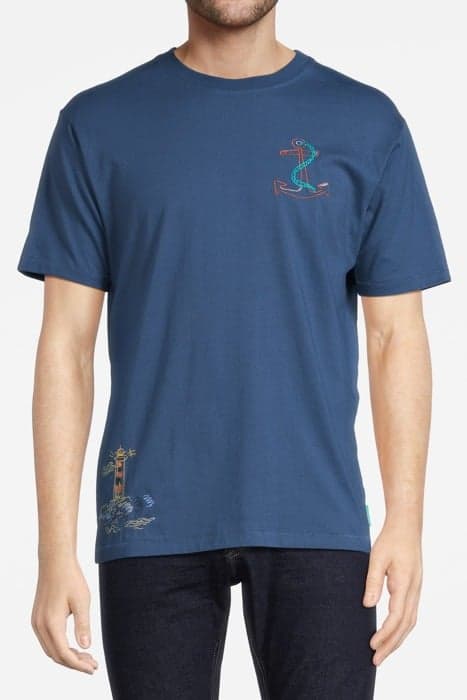 PLACED EMBROIDERY ARTWORK T-SHIRT OCEAN BLUE by Scotch & Soda