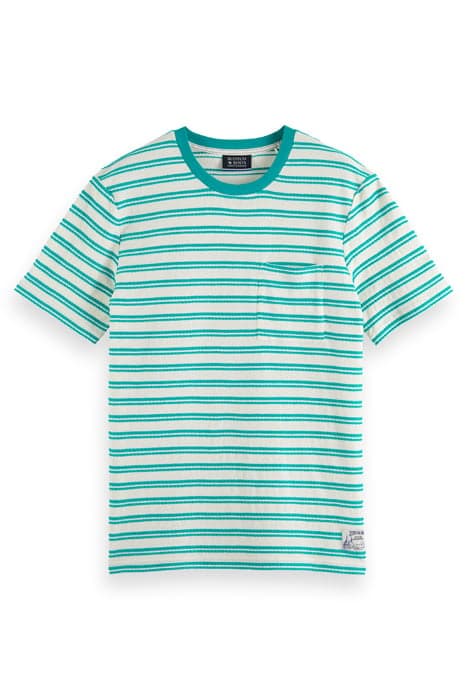 STRUCTURED STRIPE POCKET T-SHIRT SWAN/ SEA GLASS by Scotch & Soda