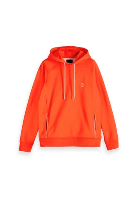 CLUB NOMADE HOODY IN SHINY QUALITY WITH CHEST PRINT FLUO ORA by Scotch & Soda