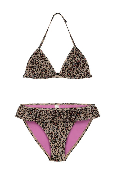 GIRLS MINI LEOPARD RUFFLE TRIANGLE BIKINI MULTI COLOUR by Shiwi