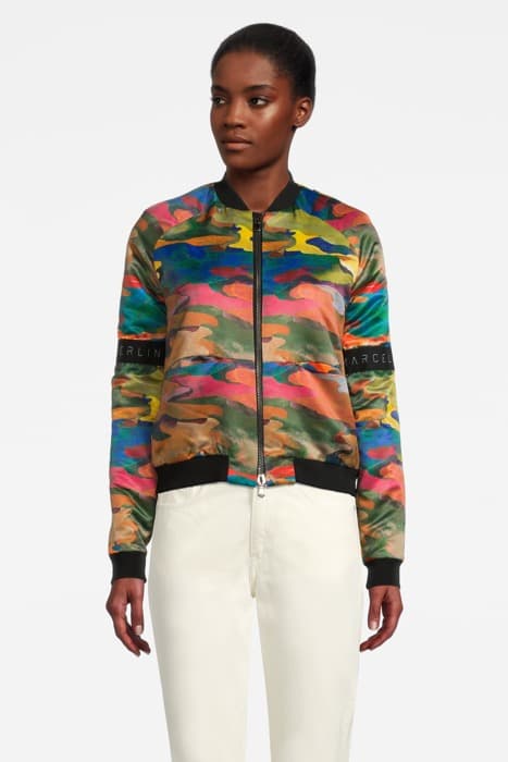 WOMEN‘S MVB ICONIC PRINTED TAFFETA BOMBER JACKET CAMOU PRINT by Marcell von Berlin