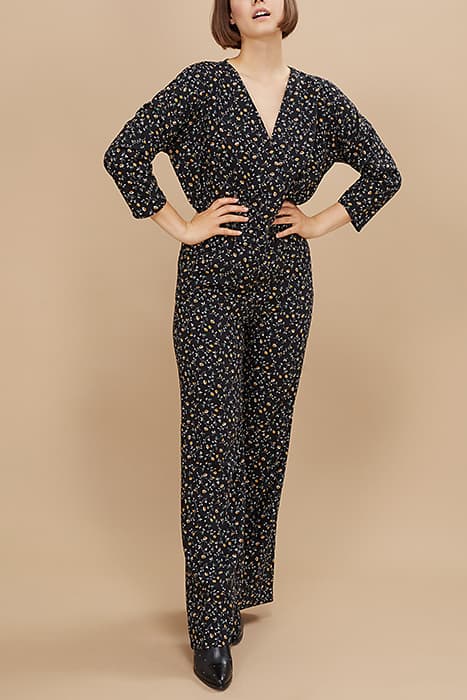 BLACK TINY FLOWER PRINT JUMPSUIT by ICODE