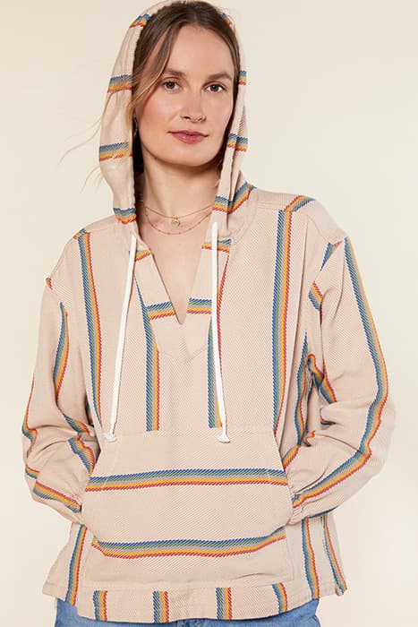 WOMENS BLANKET BAJA PULLOVER WHEAT RAINBOW STRIPE by Outerknown