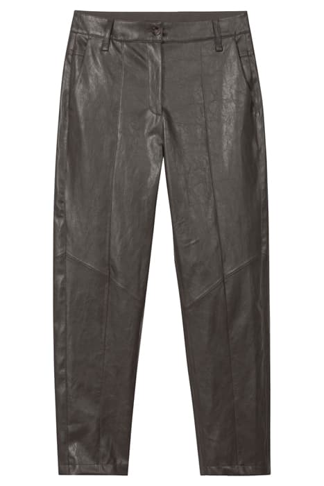 TAPERED FAKE LEATHER TROUSERS WARM GREY by Luisa Cerano