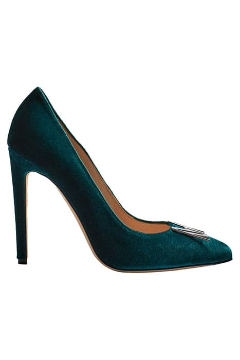 LOGO BUCKLE VELVET PUMPS PINE GREEN by Marcell von Berlin