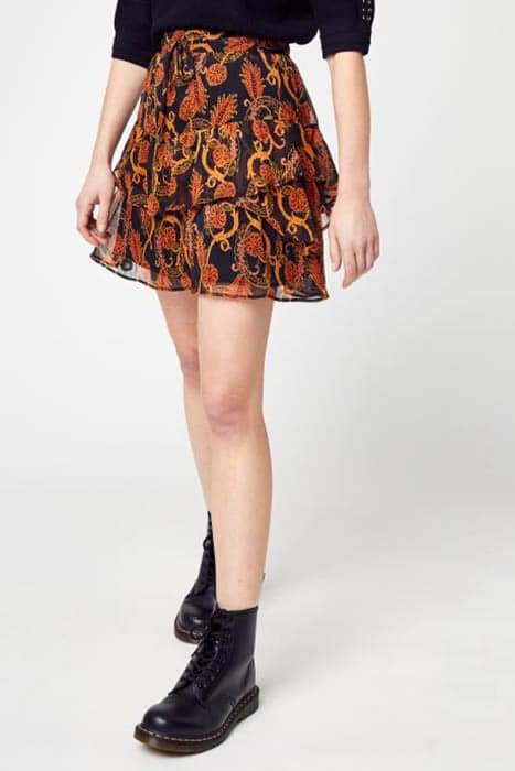 WOMEN’S SAND FLOWERS PRINT VOILE SHORT SKIRT BLACK by IKKS