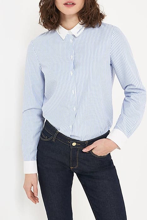 LIGHT BLUE STRIPED SHIRT WITH EMBROIDERED COLLAR STRIPE by ICODE