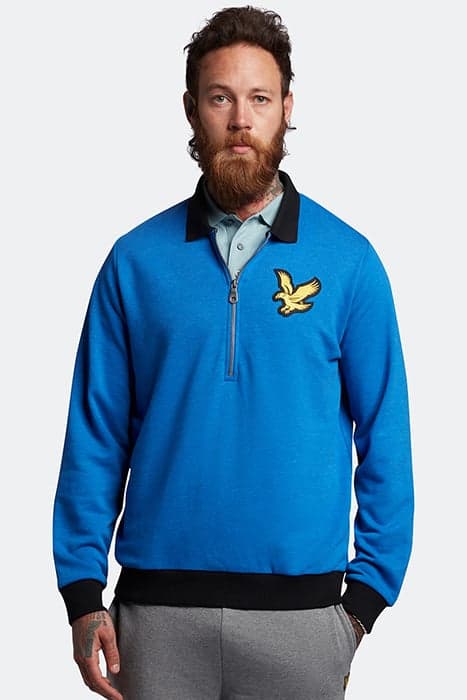 BLOCK MARL 1/2 ZIP TRACK POLO BRIGHT BLUE MARL by Lyle & Scott